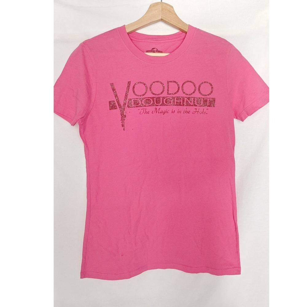 Universal Studios Orlando Voodoo Doughnut T-Shirt Pink Glitter Graphic Tee Large